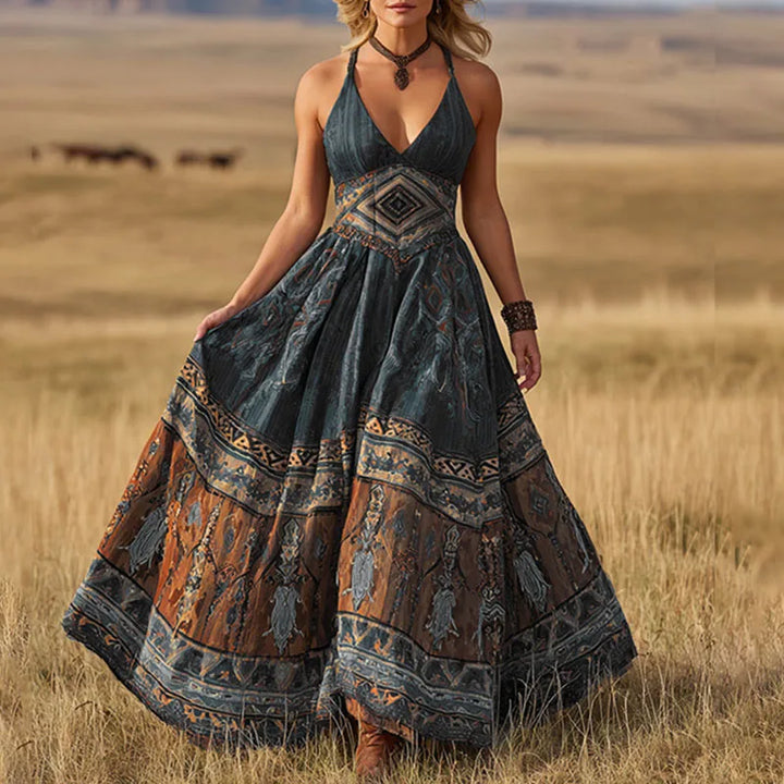 Calisara Bedrucktes Maxi-Kleid mit Empire-Taillierung