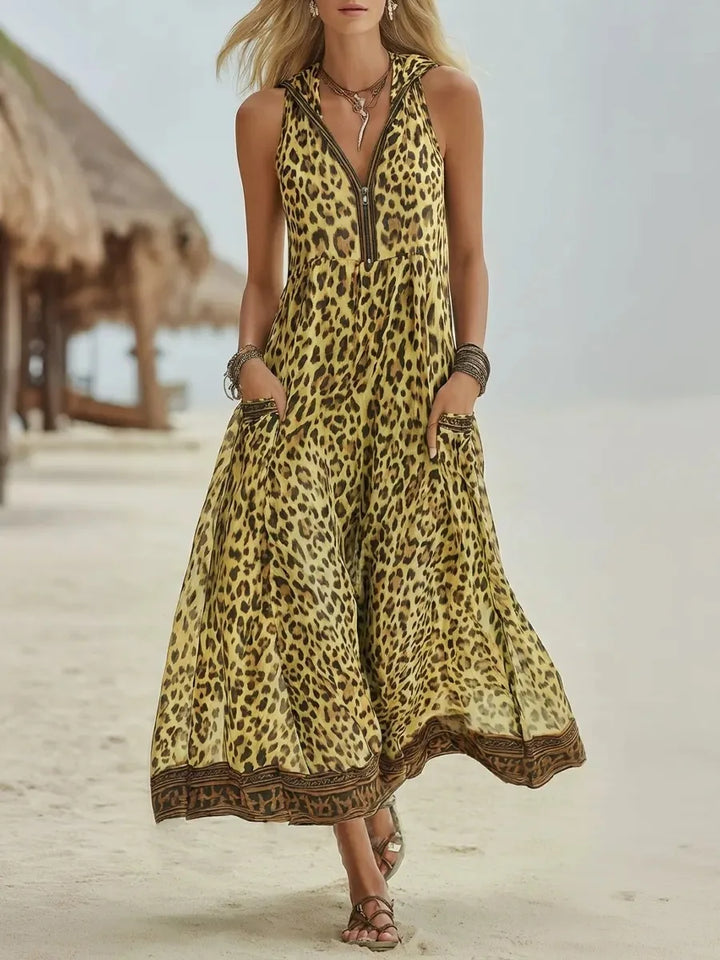 Amanda Flowing Leopard Print Maxi Dress