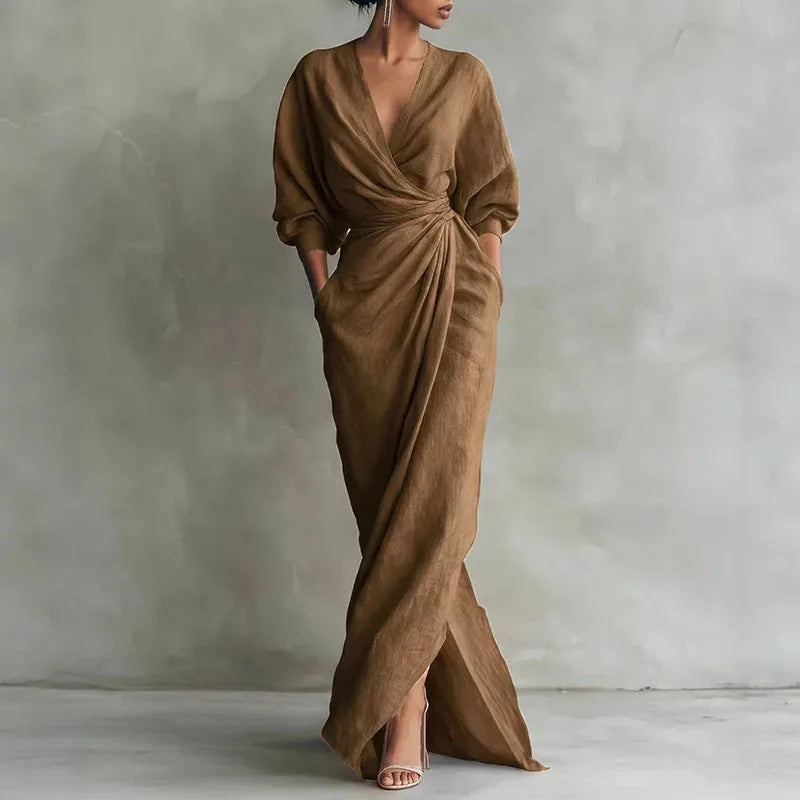Kylie V-Neck Wrap Waist Maxi Dress