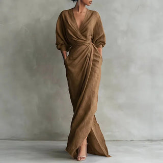 Kylie V-Neck Wrap Waist Maxi Dress