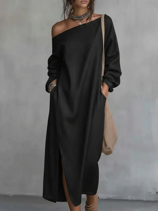 Amara Ein-Schulter Leinen Maxi-Kleid