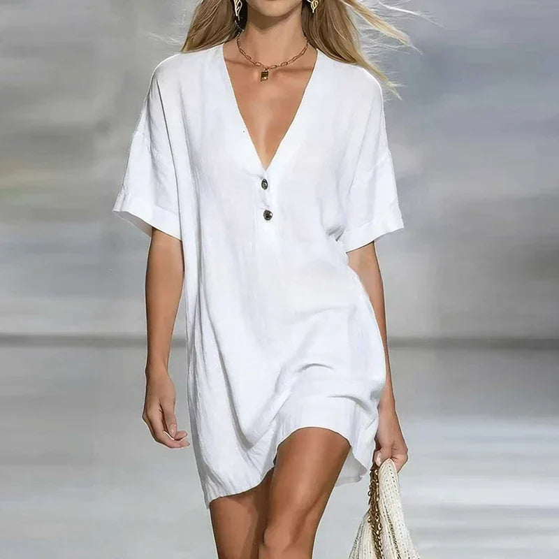 Susana V-Neck Linen Shirt Dress
