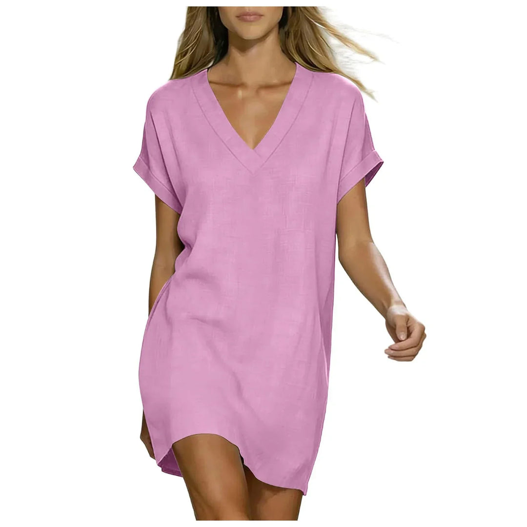 Amara V-Neck Linen Shirt Dress