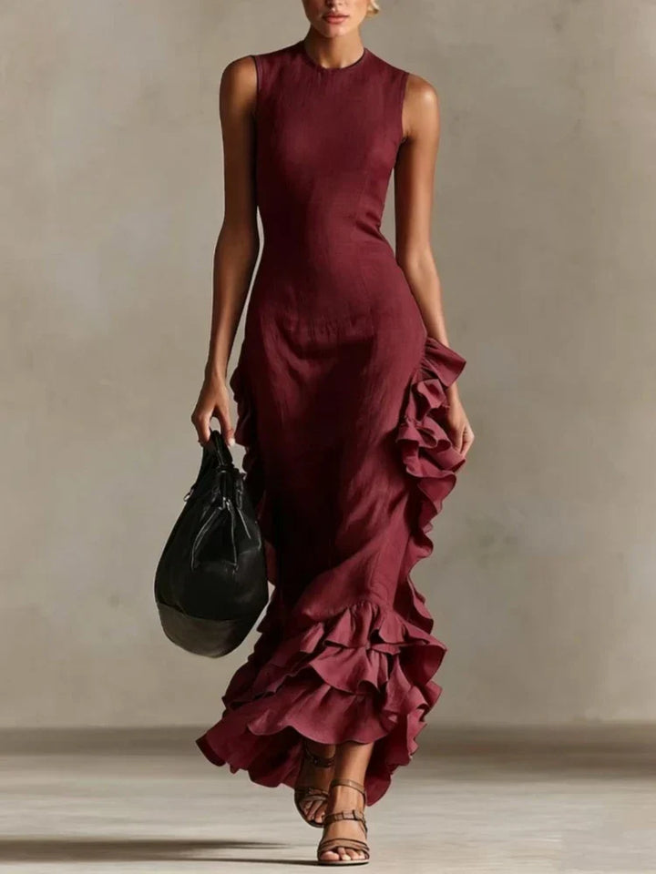 Vionara Ruffled Hem Midi Dress