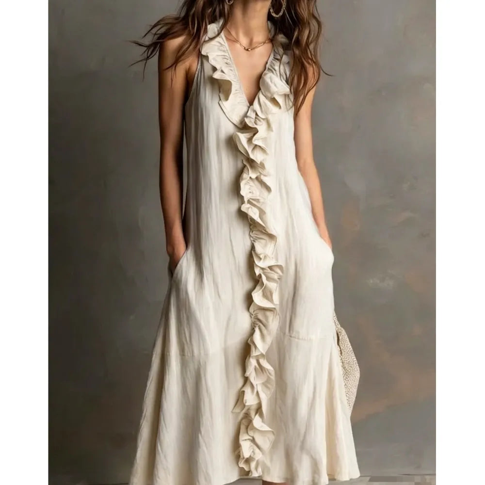 Evelyn Rüschensaum Midi Dress