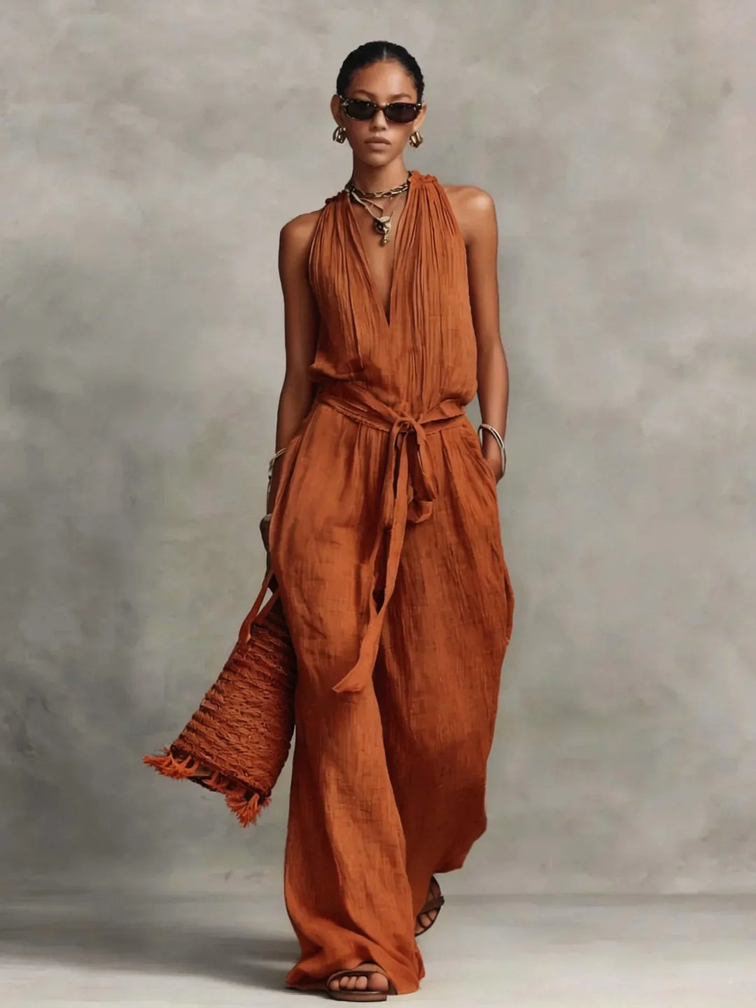 Zephira Front Tie Wide-Leg Jumpsuit
