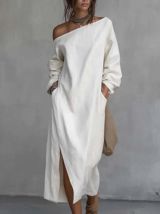 Amara Ein-Schulter Leinen Maxi-Kleid