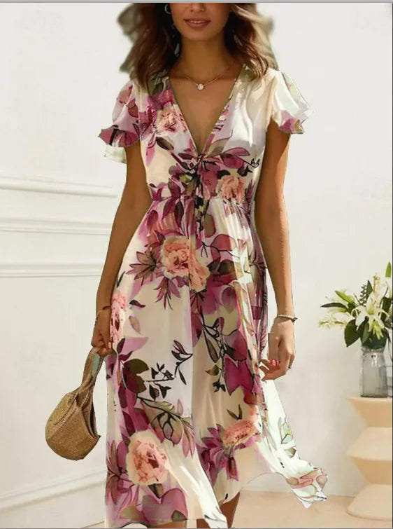 Scarlett Midi Kleid mit fließendem Blumenmuster