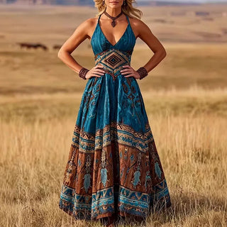 Calisara Bedrucktes Maxi-Kleid mit Empire-Taillierung