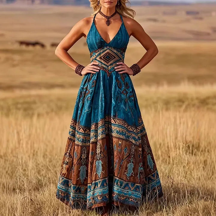 Calisara Bedrucktes Maxi-Kleid mit Empire-Taillierung