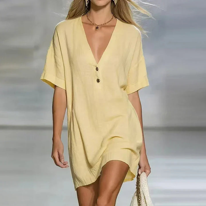 Susana V-Neck Linen Shirt Dress