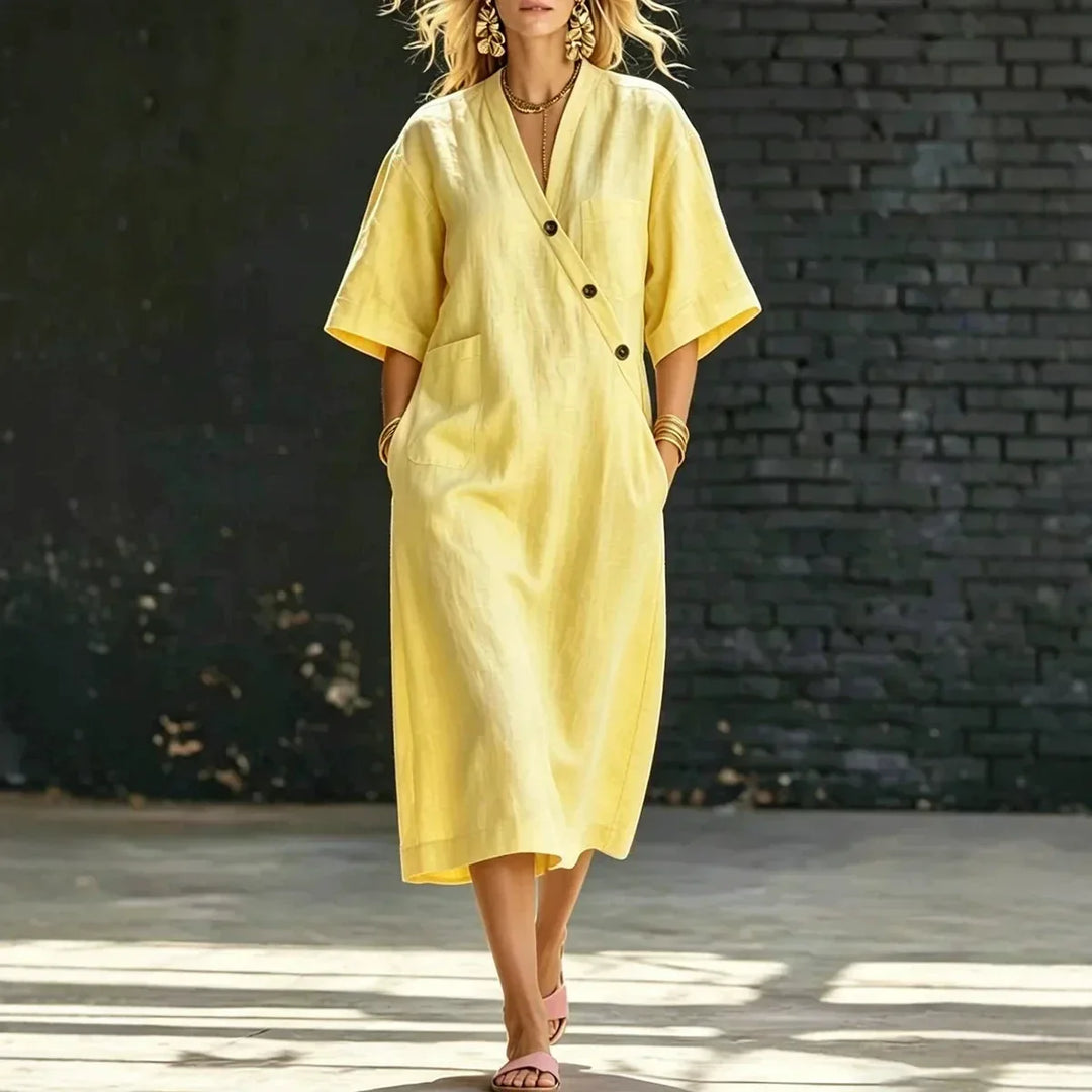 Selene Sommer Leinen Midi Dress