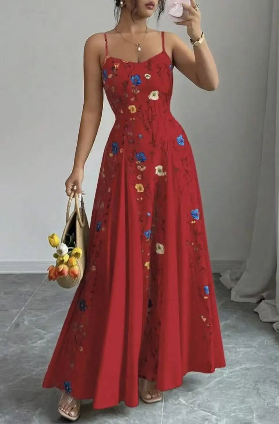 Amelia Fließendes Blumenmuster A-Linie Maxi Kleid