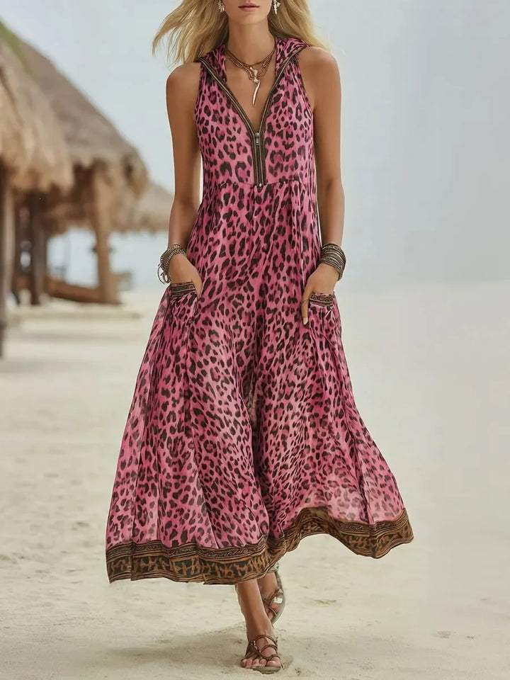 Amanda Flowing Leopard Print Maxi Dress