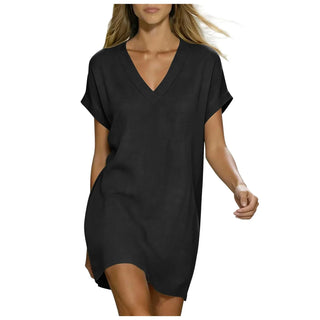 Amara V-Neck Linen Shirt Dress