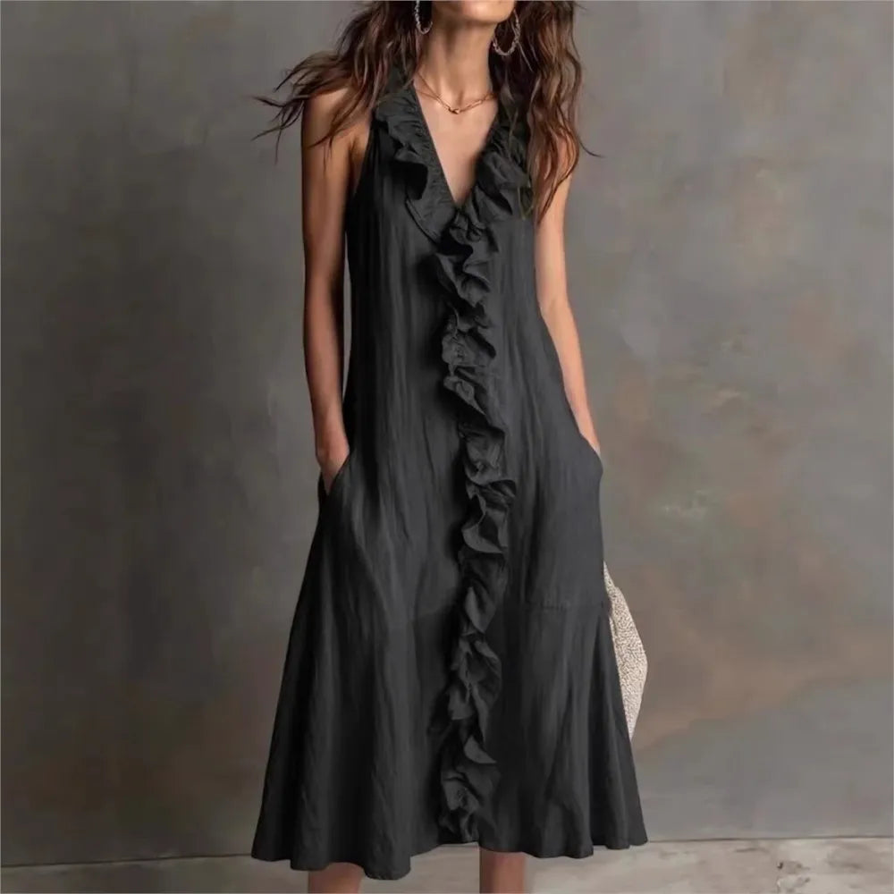 Evelyn Rüschensaum Midi Dress