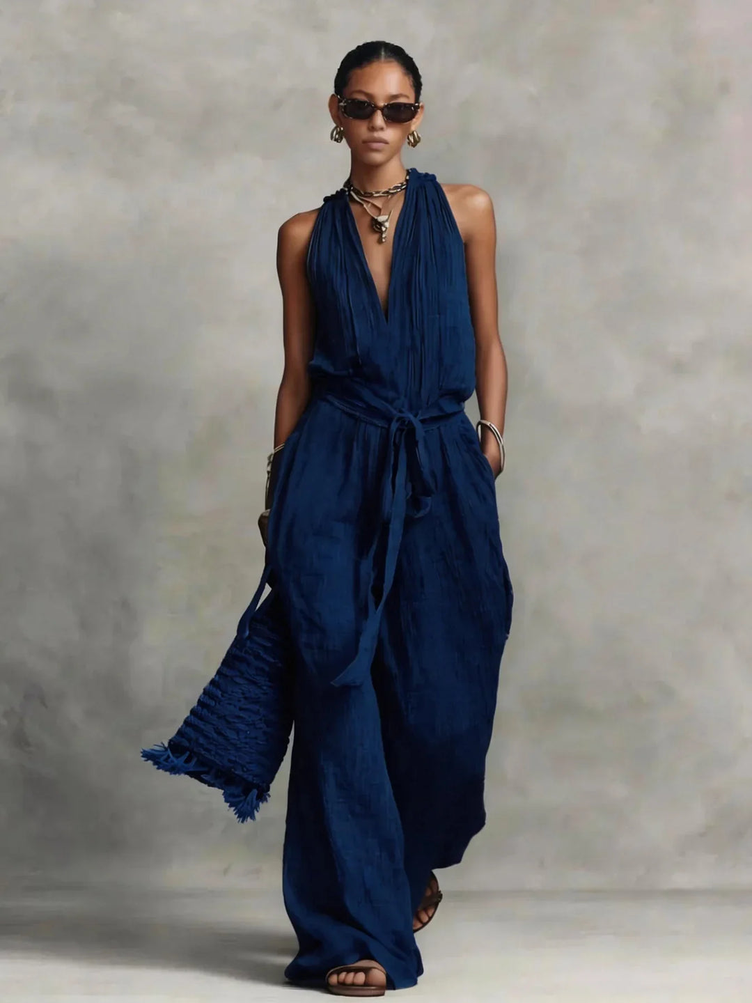 Zephira Front Tie Wide-Leg Jumpsuit