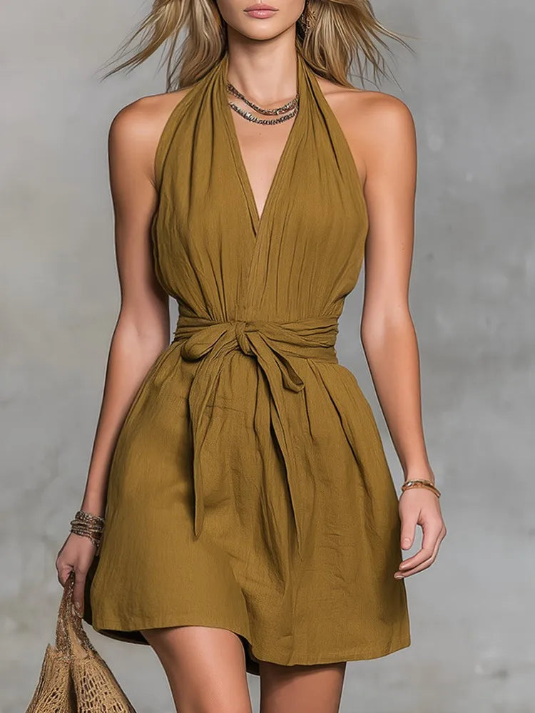 Katherine Halter Mini Dress with Drawstring
