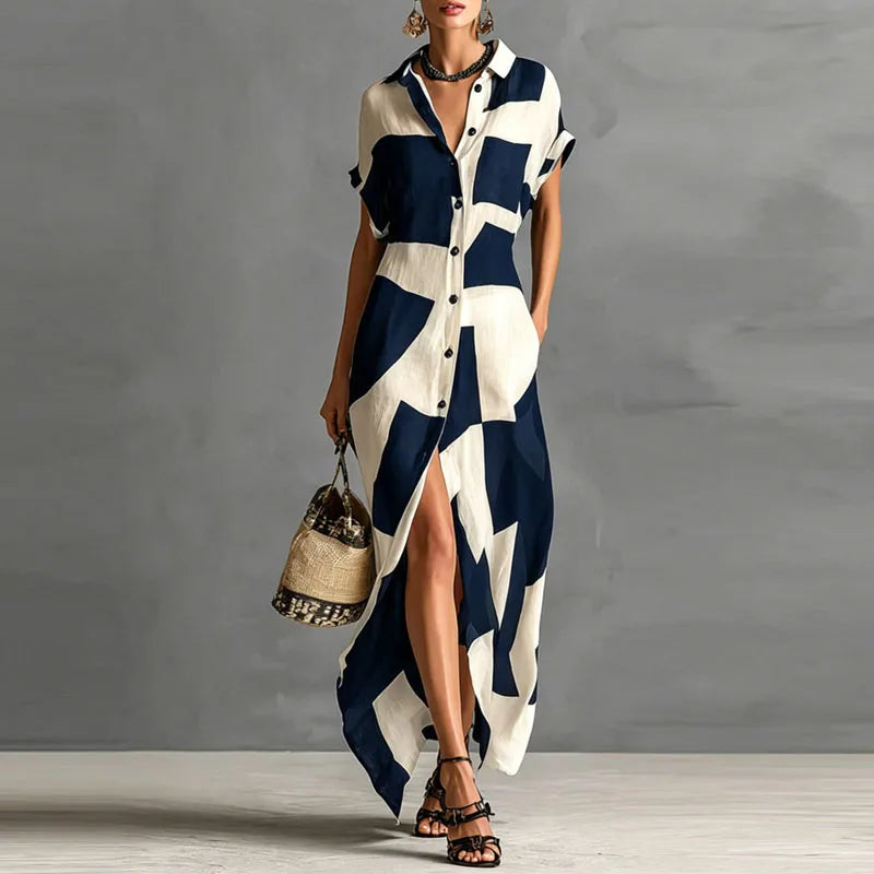 Victoria Bedrucktes Maxikleid mit Knopfleiste