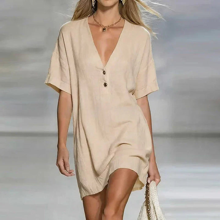Susana V-Neck Linen Shirt Dress