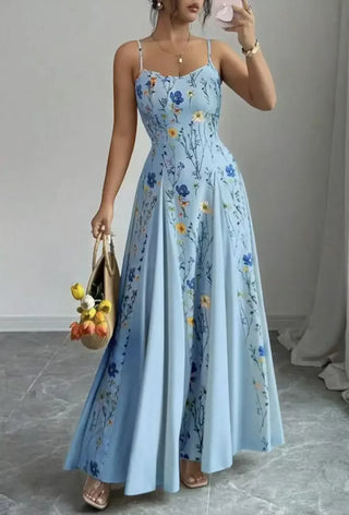Amelia Fließendes Blumenmuster A-Linie Maxi Kleid