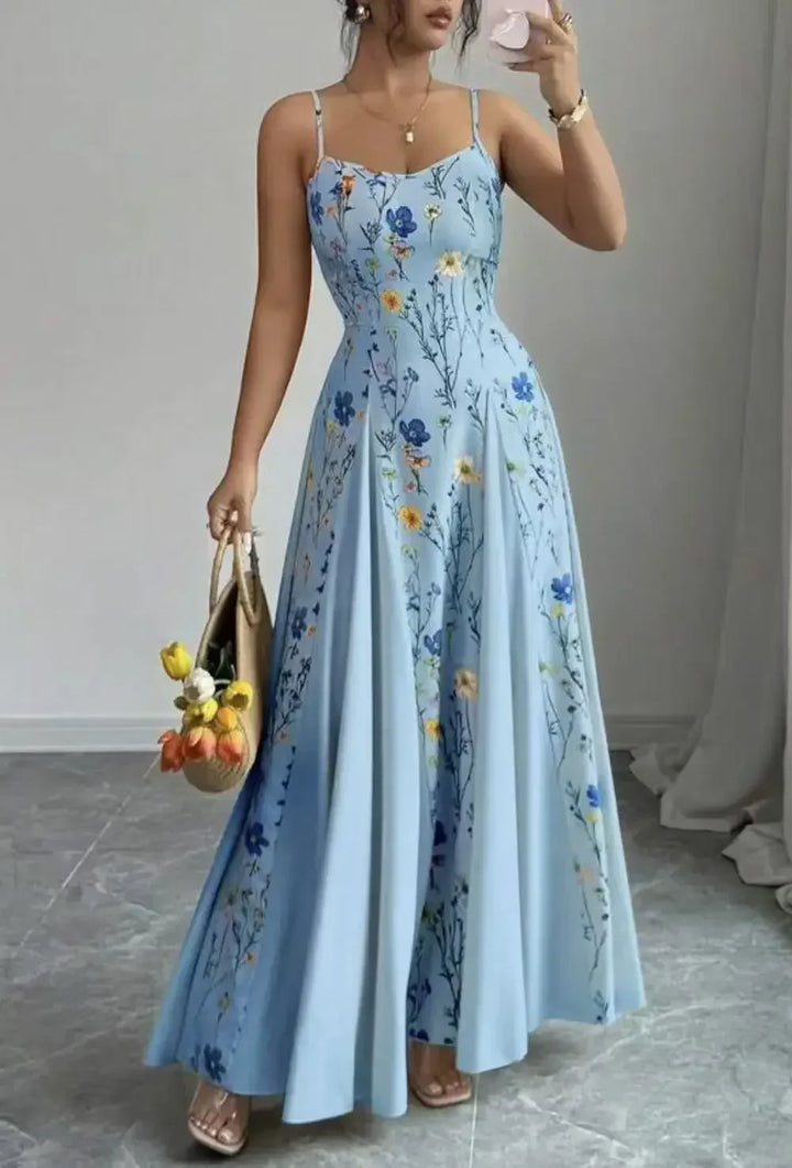 Amelia Fließendes Blumenmuster A-Linie Maxi Kleid