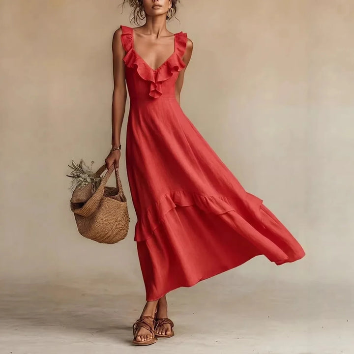 Zarina Maxi-Kleid mit Fließendem Rüschendesign