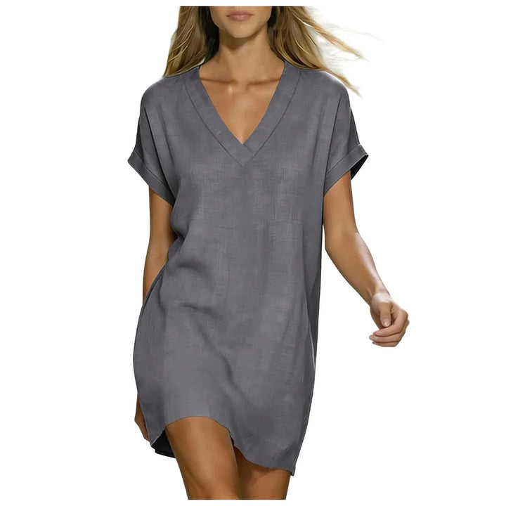 Amara V-Neck Linen Shirt Dress