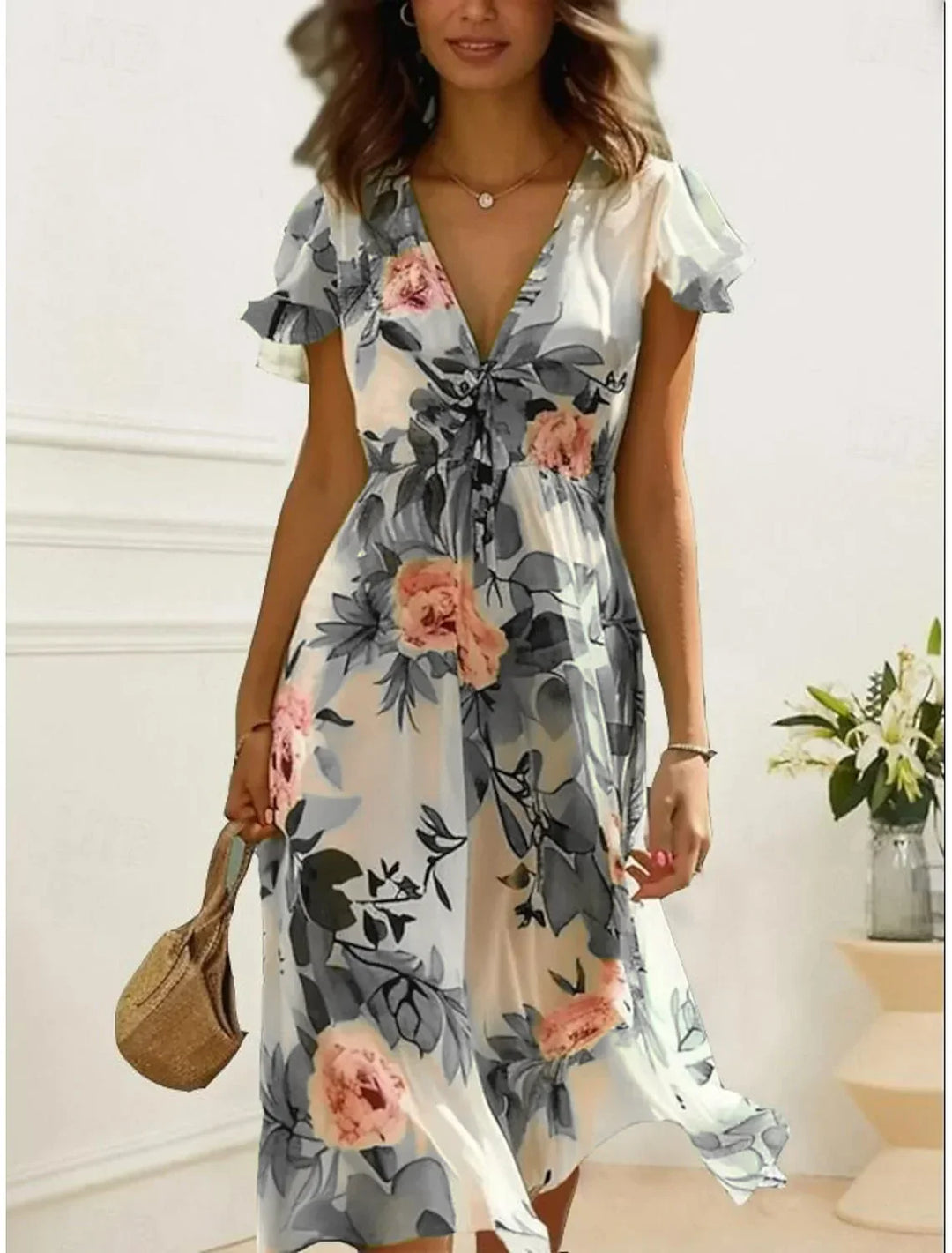Scarlett Midi Kleid mit fließendem Blumenmuster