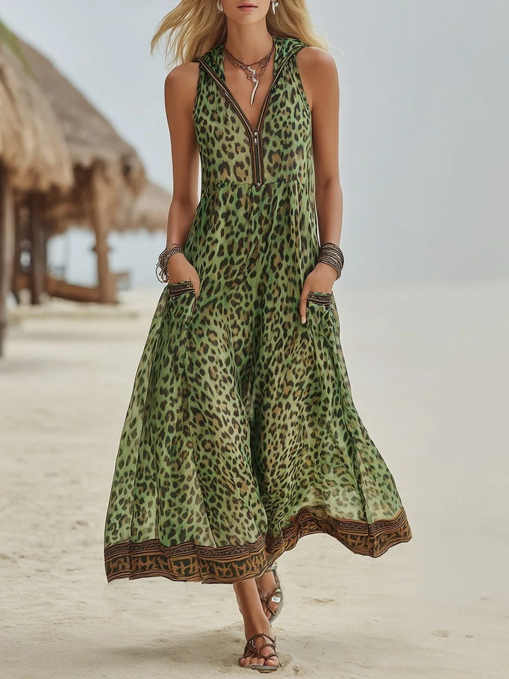 Amanda Flowing Leopard Print Maxi Dress