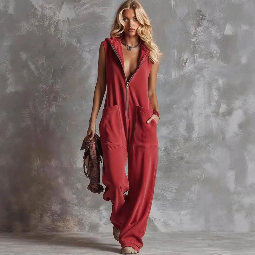 Connie V-Neck Hooded Jumpsuit