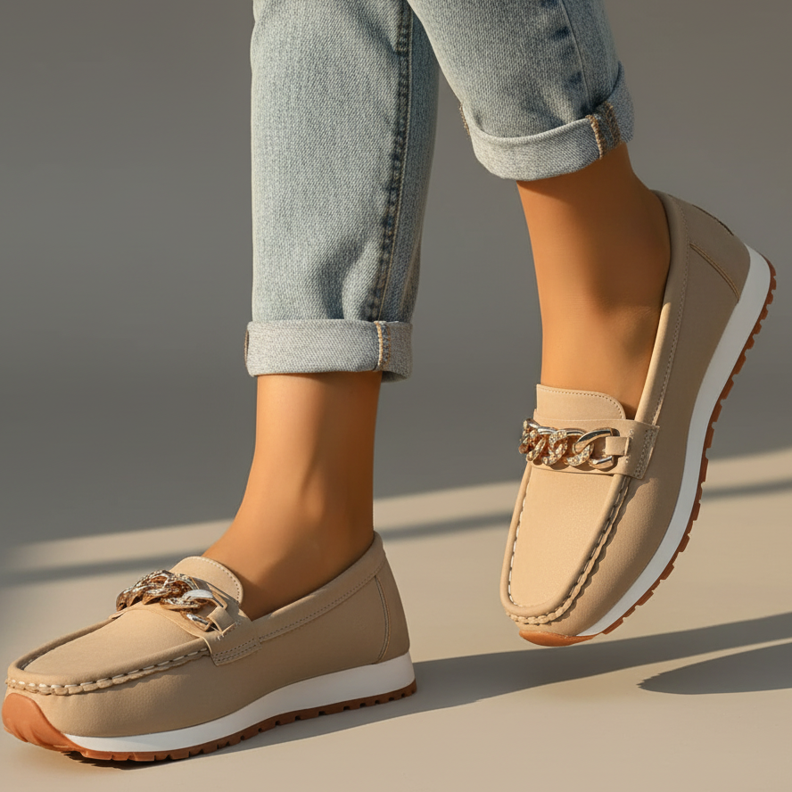 Mary Metallic Buckle Loafers