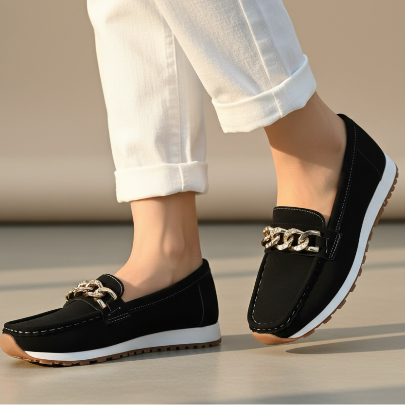 Mary Metallic Buckle Loafers