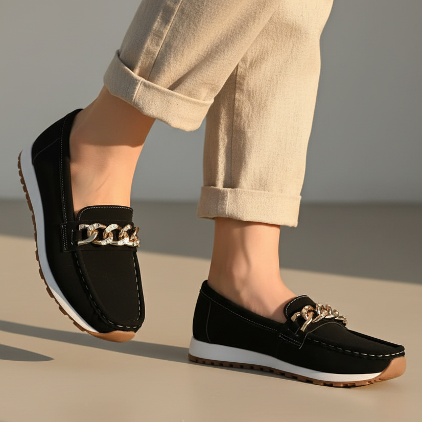 Mary Metallic Buckle Loafers
