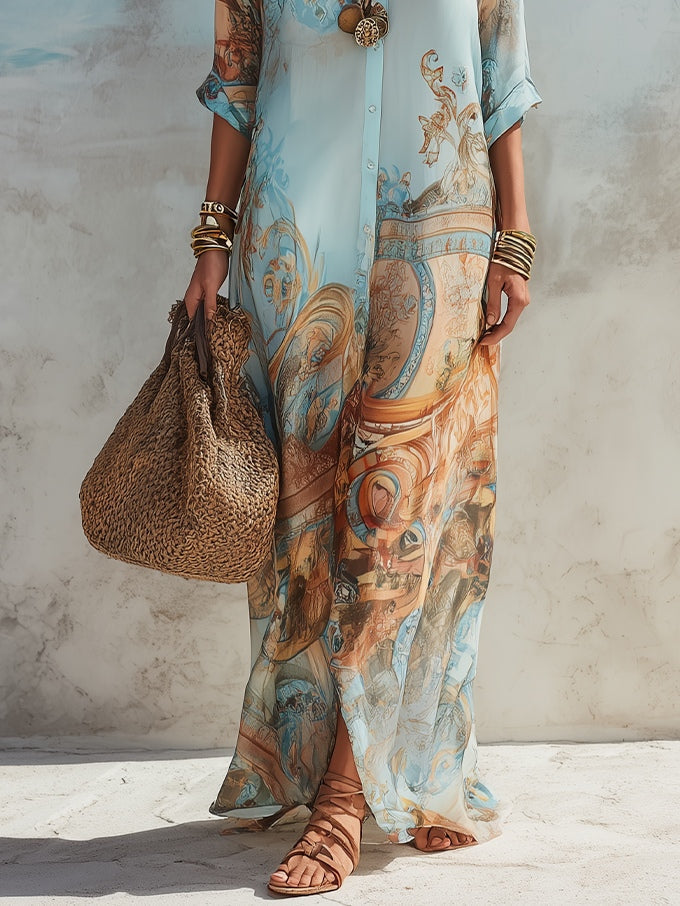 Louise | Maxikleid Chemisier Mittelmeer.
