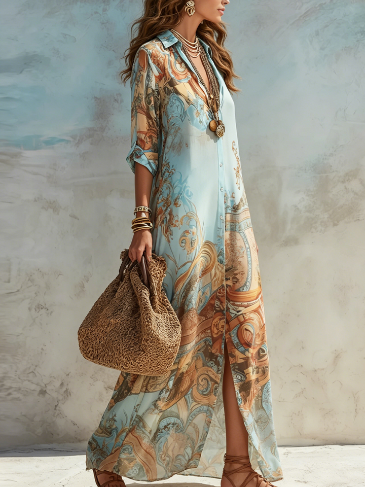 Louise | Maxikleid Chemisier Mittelmeer.